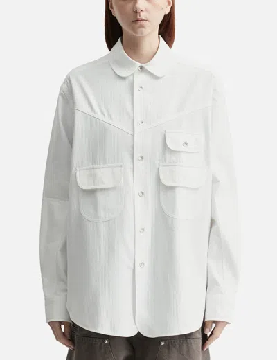 Kenzo Workwear Overshirt In Textured Cotton In White