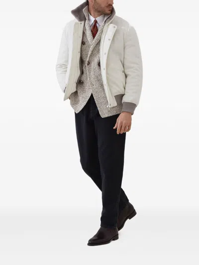 Brunello Cucinelli Men Wool And Cashmere Jacket In Neutral