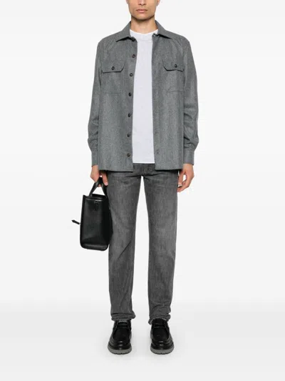 Brunello Cucinelli Flap Pocket Long-sleeved Shirt In Gray