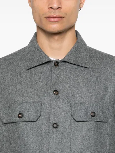 Brunello Cucinelli Flap Pocket Long-sleeved Shirt In Gray