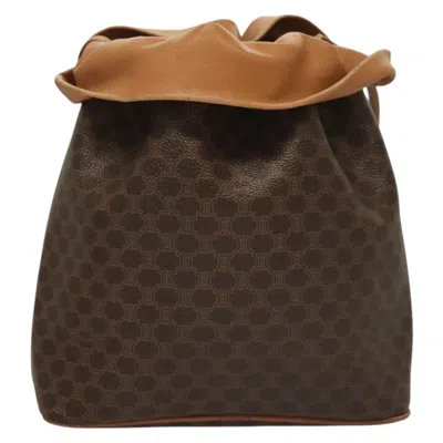 Pre-owned Celine Céline Macadam Brown,gold Canvas Shoulder Bag ()