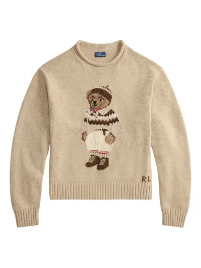 Polo Ralph Lauren Bear-embroidered Crew-neck Jumper In Brown