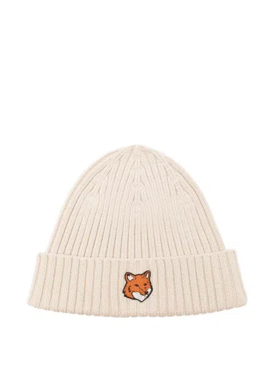 Maison Kitsuné Fox Head Cotton Beanie Accessories In Neutral