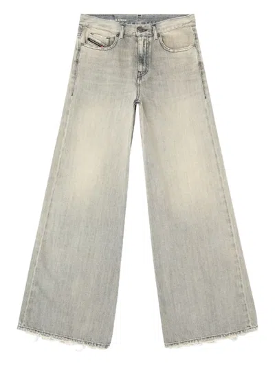 Diesel Wide Leg Frayed Hem Trousers In Brown