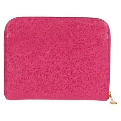 Pre-owned Chanel Coco Mark Pink Leather Clutch Bag ()