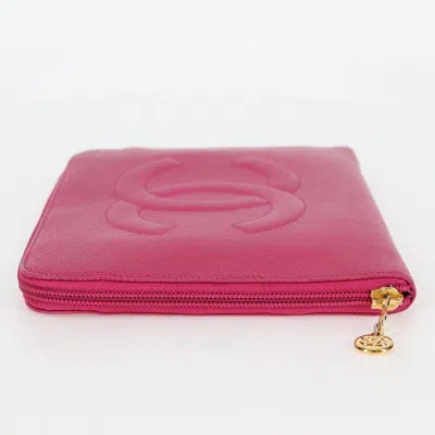 Pre-owned Chanel Coco Mark Pink Leather Clutch Bag ()