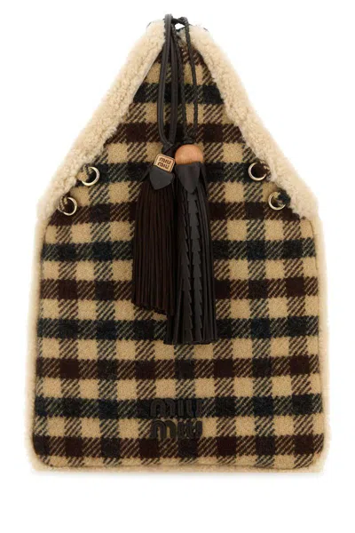 Miu Miu Checkered Fabric Handbag Dual Handles In Multi