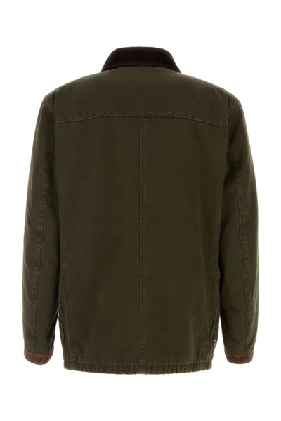Fay Structured Green Cotton Jacket With Contrasting Collar In Green