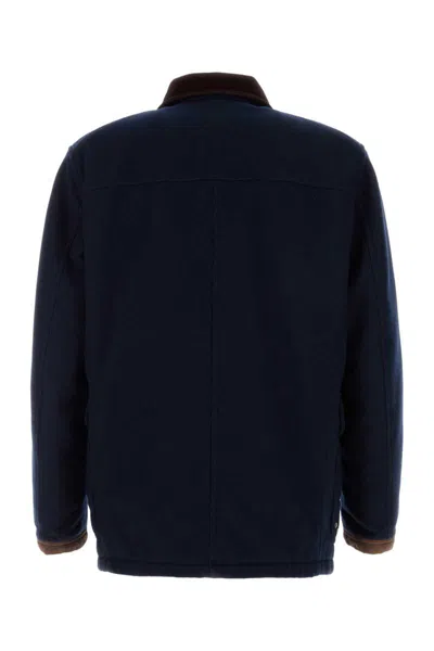 Fay Wool Blend Jacket With Front Pockets And Contrast Collar In Blue