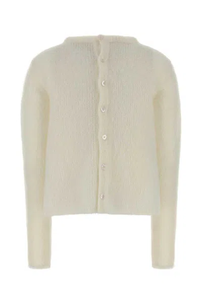 Loewe Stretch Mohair Blend Cardigan With Long Sleeves In Neutral