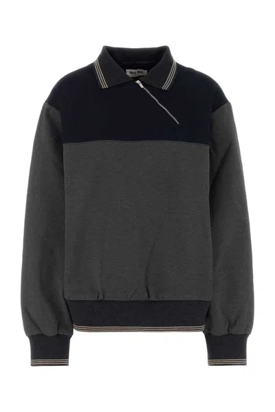 Miu Miu Two-tone Stretch Viscose Blend Oversize Polo Shirt In Black
