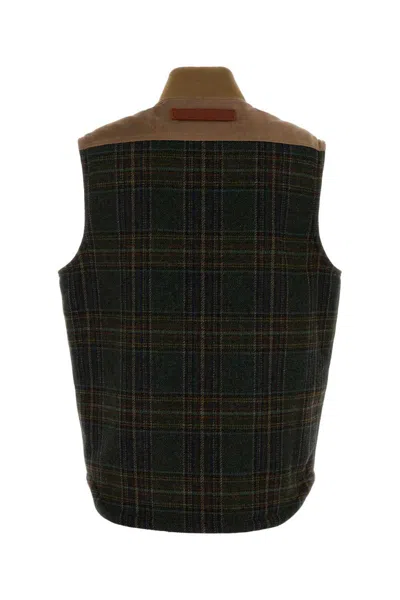 Junya Watanabe Sleeveless Jacket With Patch Pockets And Contrast Panels In Brown