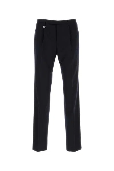 Prada Tailored Wool Trousers With Pleats And Pockets In Blue