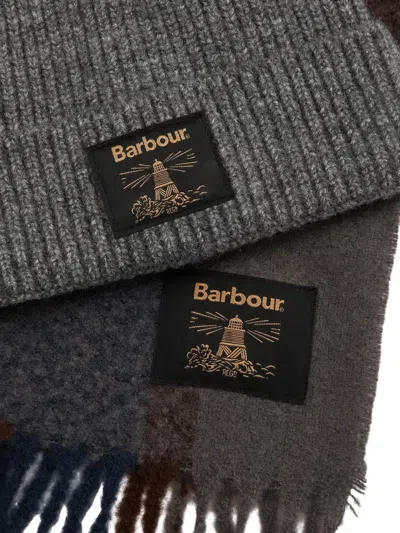 Barbour Esterdale Check-pattern Beanie Scarf Set In Gray