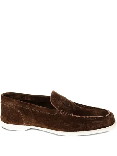 John Lobb Dark Brown Suede Casual Shoes With Velcro Closure In Brown