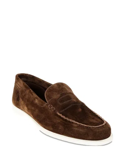 John Lobb Dark Brown Suede Casual Shoes With Velcro Closure In Brown