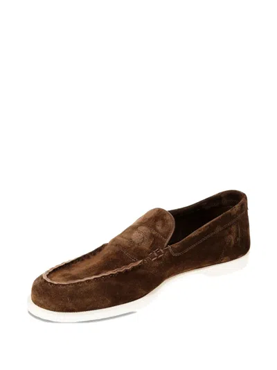 John Lobb Dark Brown Suede Casual Shoes With Velcro Closure In Brown