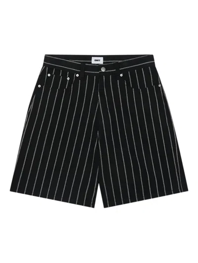 Obey Stripe Baggy Denim Short In Black