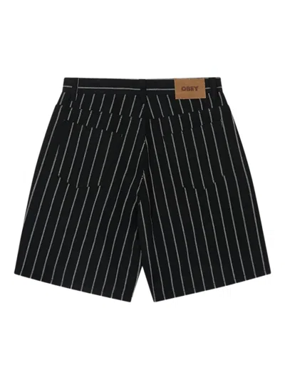 Obey Stripe Baggy Denim Short In Black