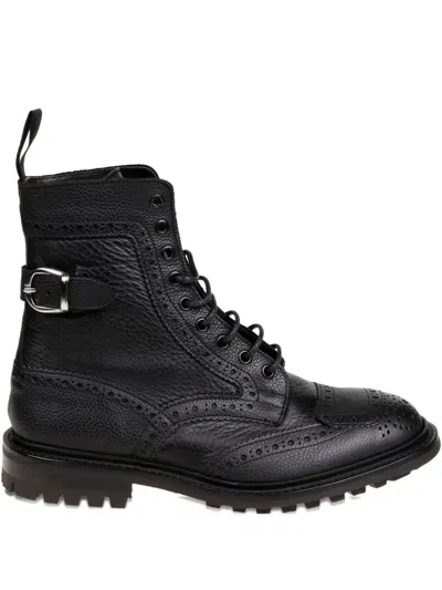 Tricker's Rugged Black Leather Boots With Brogue Detailing In Black