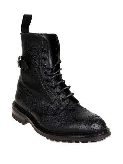 Tricker's Rugged Black Leather Boots With Brogue Detailing In Black
