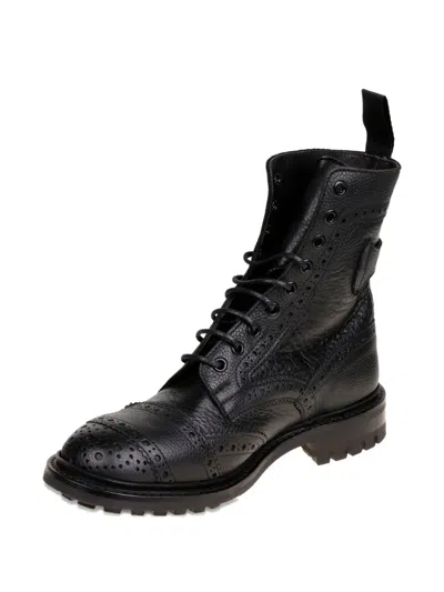 Tricker's Rugged Black Leather Boots With Brogue Detailing In Black
