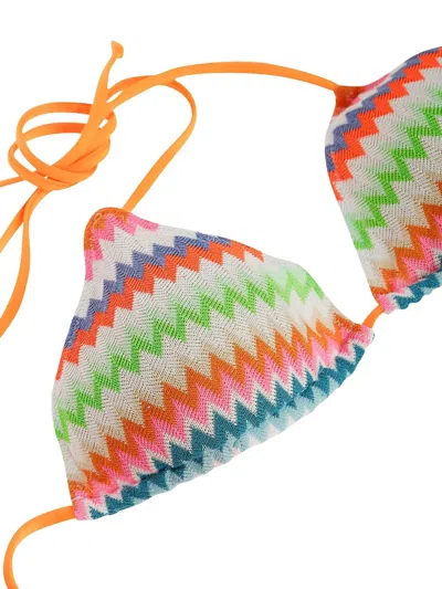 Mc2 Saint Barth Zig-zag Patterned Lace-up Bikini Top In Multi