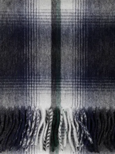 Begg X Co Checked Fringed Scarf In Blue