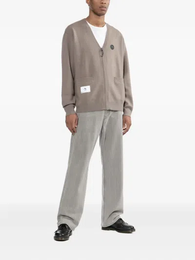 Izzue Logo Patched Front-zip Cardigan In Brown