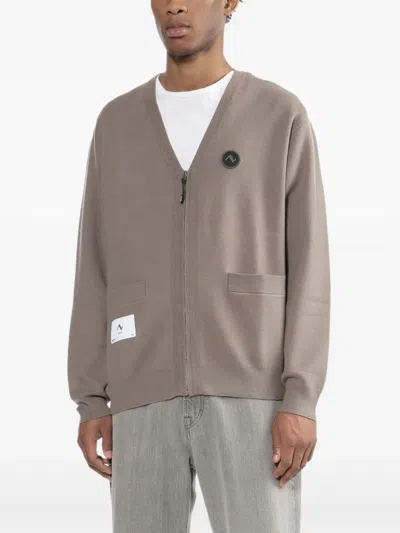 Izzue Logo Patched Front-zip Cardigan In Brown
