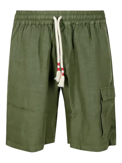 Mc2 Saint Barth Drawstring Linen Cargo Shorts In Green