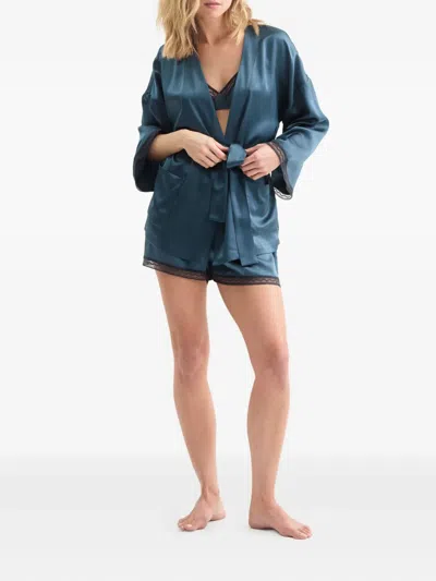 Eres Ondine Lace-trimmed Silk Robe In Blue