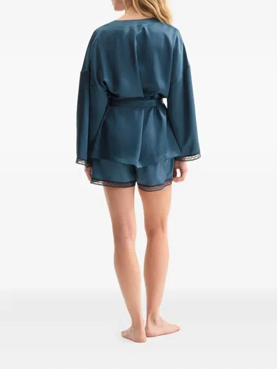 Eres Ondine Lace-trimmed Silk Robe In Blue