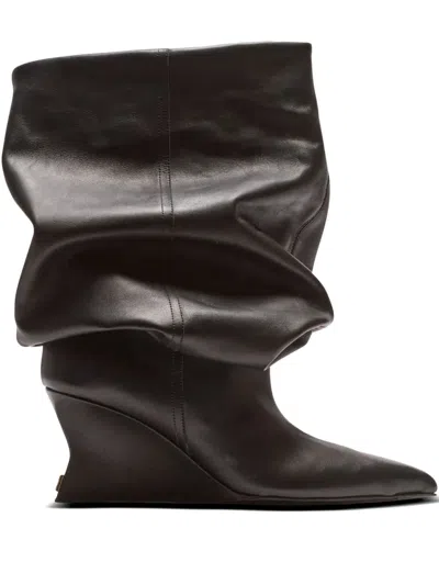 Balmain Leather Wedge Ankle Boots 60 In Black