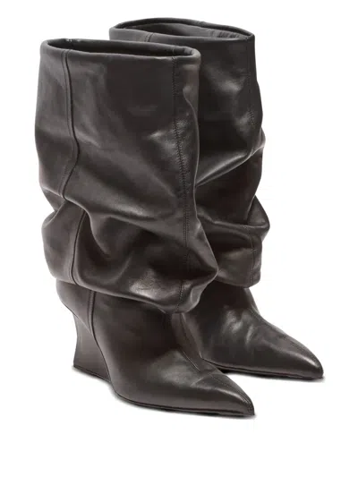 Balmain Leather Wedge Ankle Boots 60 In Black