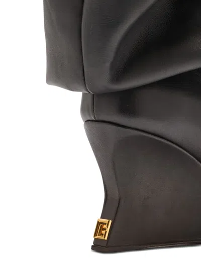 Balmain Leather Wedge Ankle Boots 60 In Black