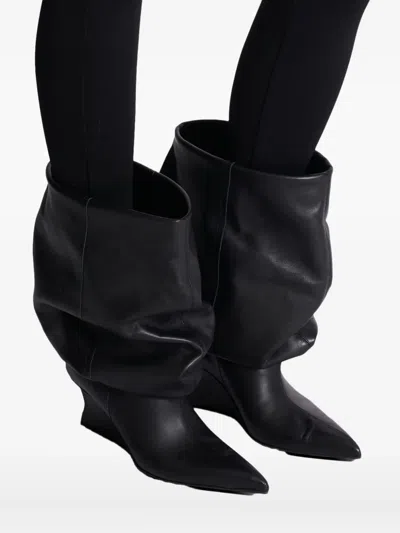 Balmain Leather Wedge Ankle Boots 60 In Black
