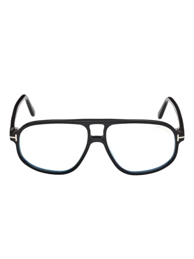 Tom Ford Ft6082-b Rectangular Black Acetate Eyeglasses In Black