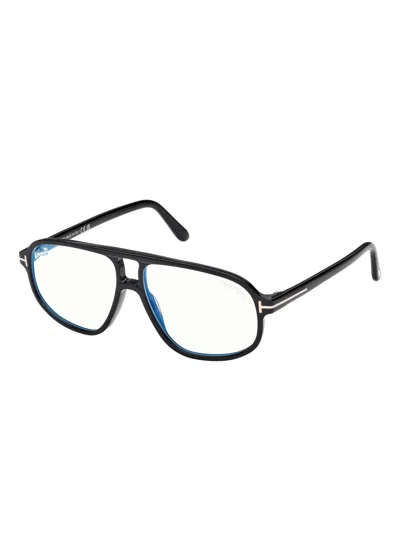 Tom Ford Ft6082-b Rectangular Black Acetate Eyeglasses In Black