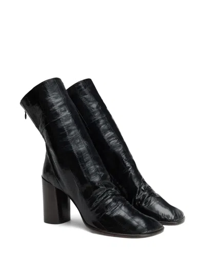 Lemaire Glove 90 Crinkled Glossed Leather Ankle Boots In Black