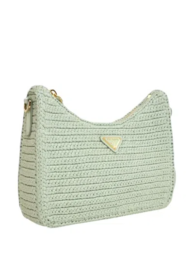 Pre-owned Prada 2019-2025 Yarn Effect Raffia Crochet Re Edition 2005 Satchel In Green