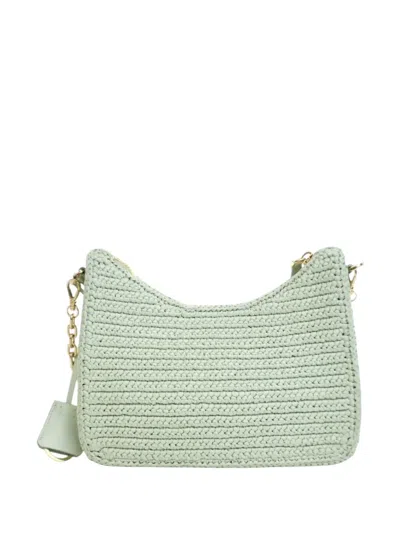 Pre-owned Prada 2019-2025 Yarn Effect Raffia Crochet Re Edition 2005 Satchel In Green