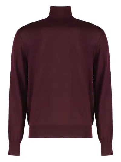 Saint Laurent Wool Turtleneck Sweater Long Sleeves In Red