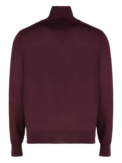 Saint Laurent Wool Turtleneck Sweater Long Sleeves In Red