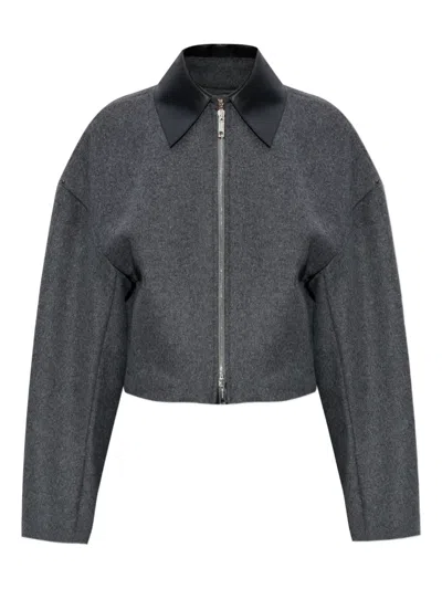 Sportmax Cropped Virgin Wool Jacket With Contrast Collar In Gray