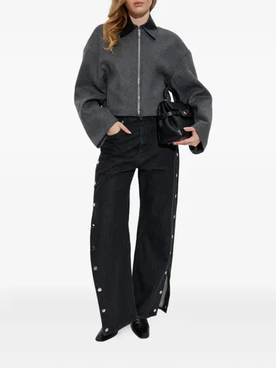 Sportmax Cropped Virgin Wool Jacket With Contrast Collar In Gray