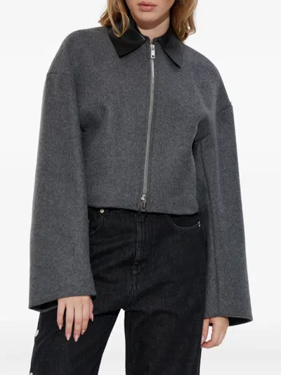 Sportmax Cropped Virgin Wool Jacket With Contrast Collar In Gray