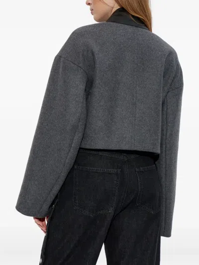 Sportmax Cropped Virgin Wool Jacket With Contrast Collar In Gray