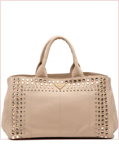 Pre-owned Prada 2000-2025 Large Canvas Canapa Bijoux Satchel In Brown