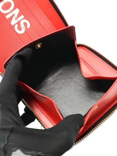 Pre-owned Comme Des Garçons Logo-print Round-zipper Leather Wallet In Red